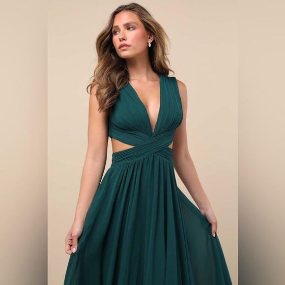 NEW Lulus Vivid Imagination Emerald Green Cutout Maxi Dress, Large - Picture 5 of 15